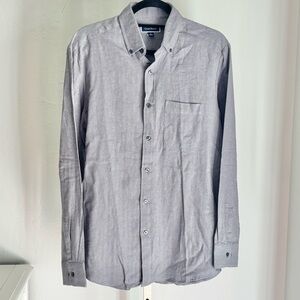 Club Room Men's Nine Iron Herringbone L/S Button Down Shirt, Small Gray